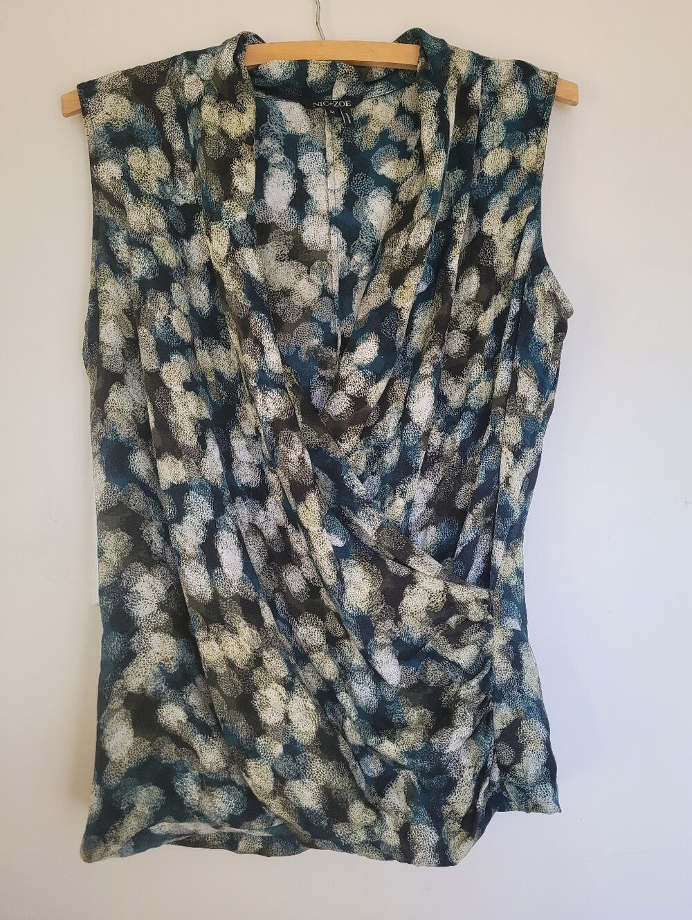 NIC+ZOE Silk Sleeveless Drape Front Tank in Teal, Black & Cream